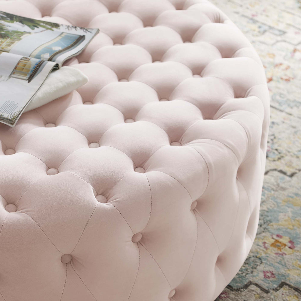 Ensconce Tufted Performance Velvet Round Ottoman - Pink