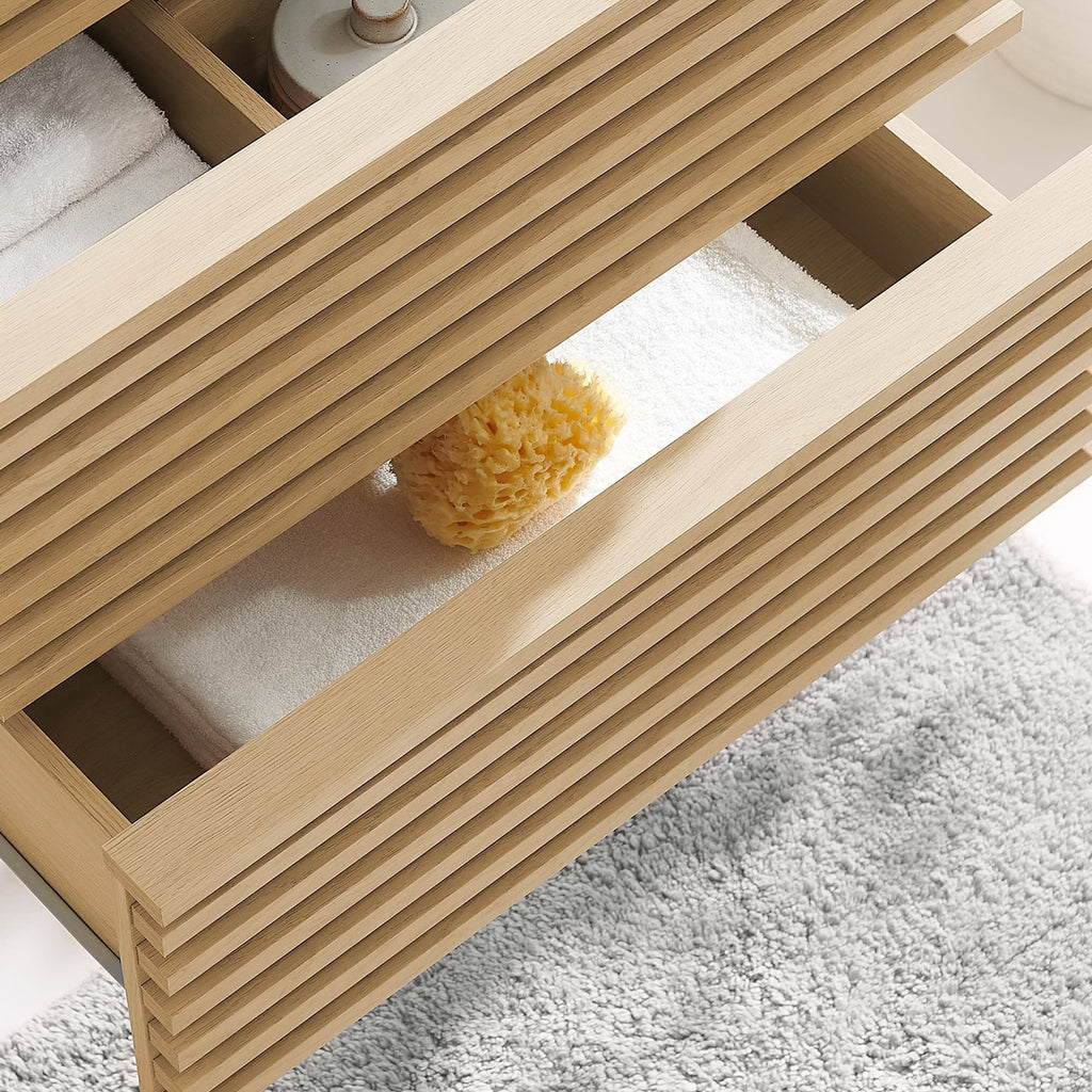 Render 24" Wall-Mount Bathroom Vanity Cabinet (Sink Basin Not Included) - Oak