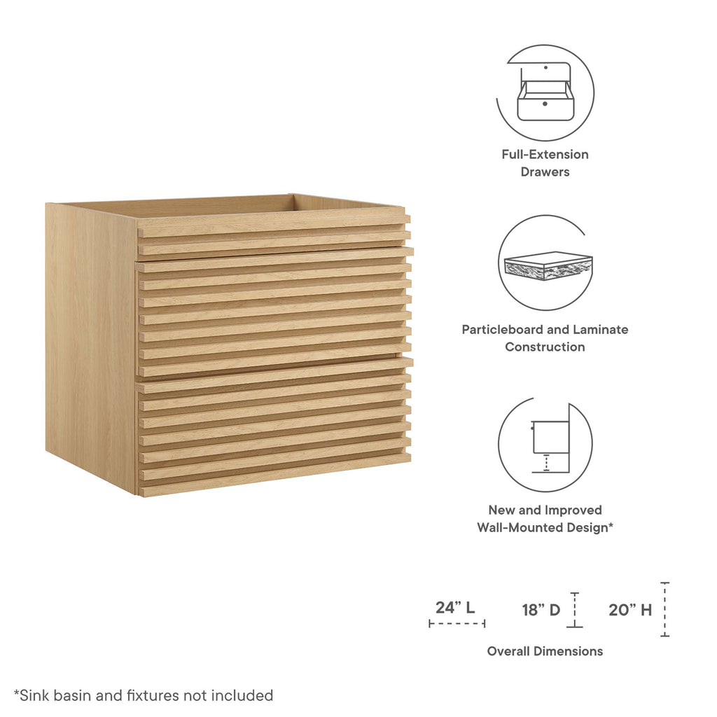 Render 24" Wall-Mount Bathroom Vanity Cabinet (Sink Basin Not Included) - Oak