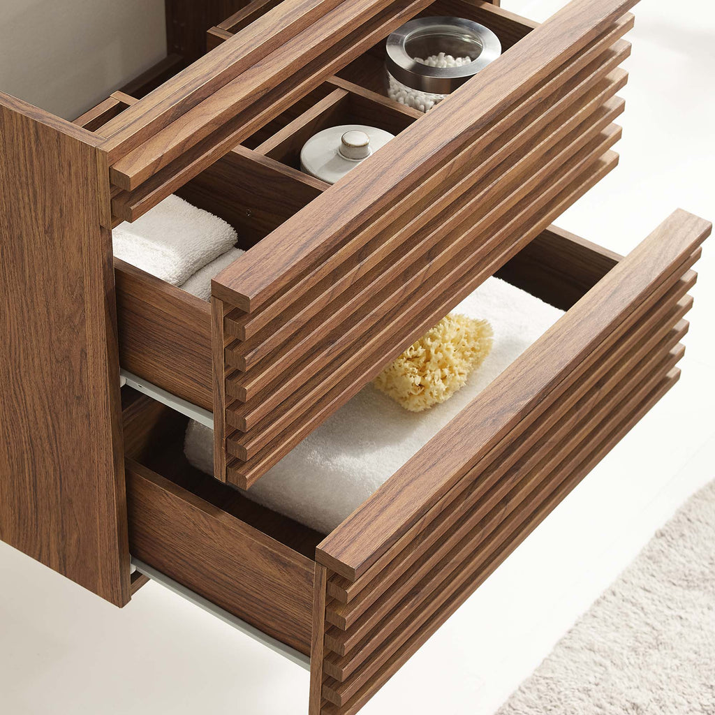 Render 24" Wall-Mount Bathroom Vanity Cabinet (Sink Basin Not Included) - Walnut