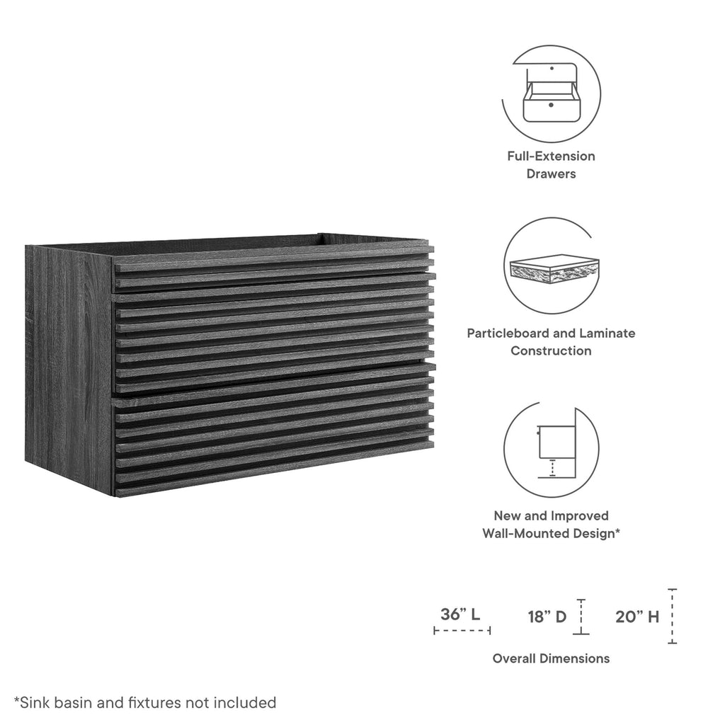 Render 36" Wall-Mount Bathroom Vanity Cabinet (Sink Basin Not Included) - Charcoal
