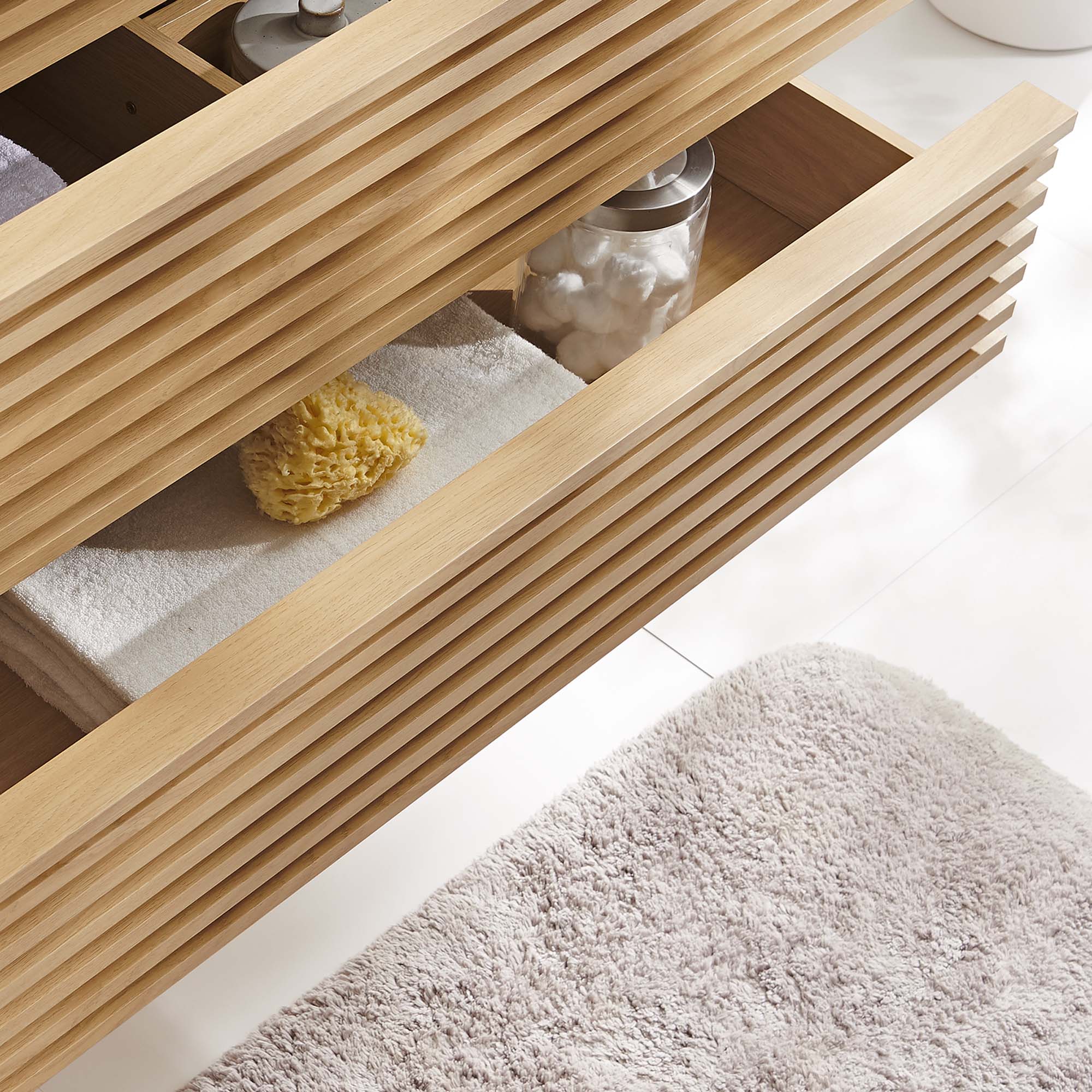 Render 36" Wall-Mount Bathroom Vanity Cabinet (Sink Basin Not Included) - Oak