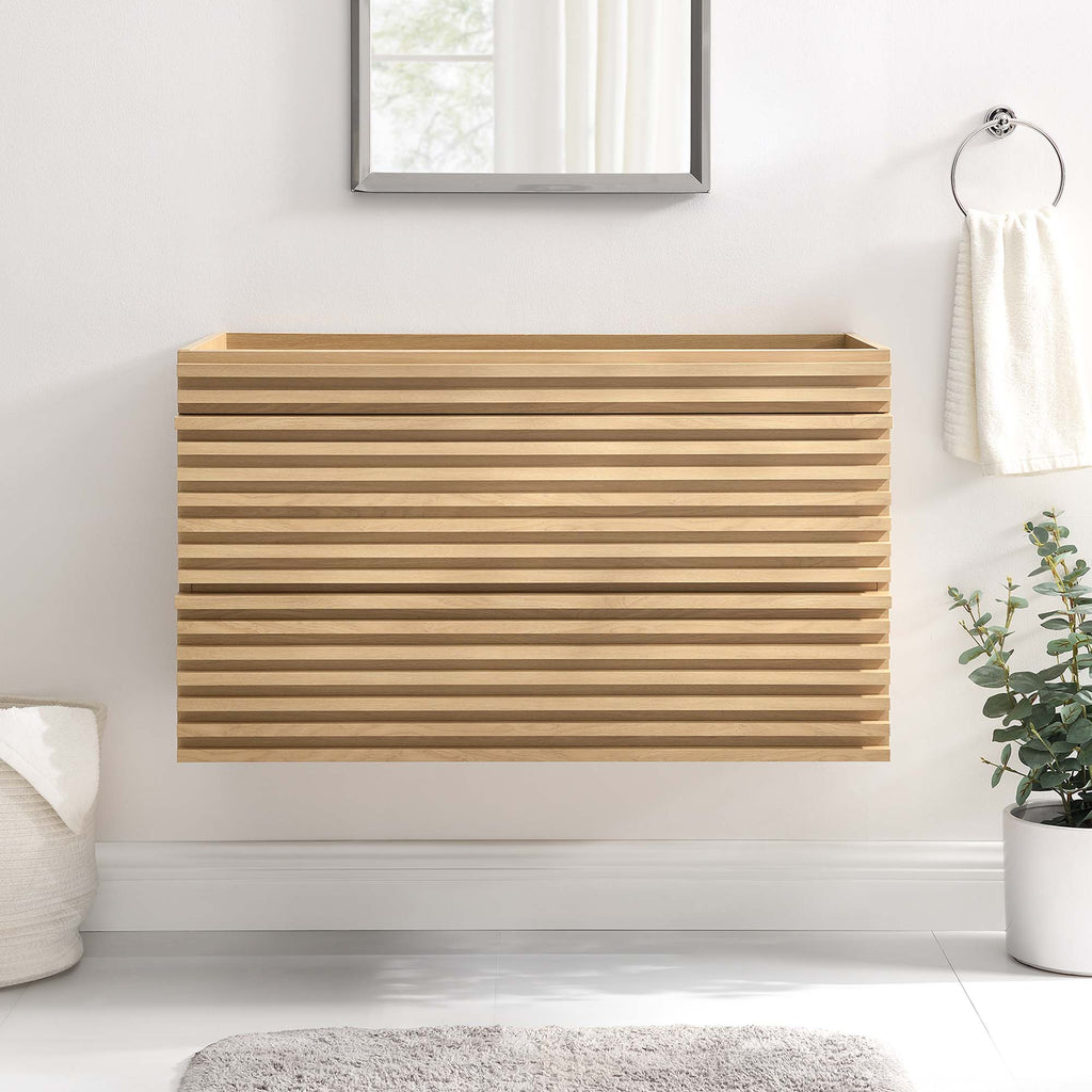 Render 36" Wall-Mount Bathroom Vanity Cabinet (Sink Basin Not Included) - Oak