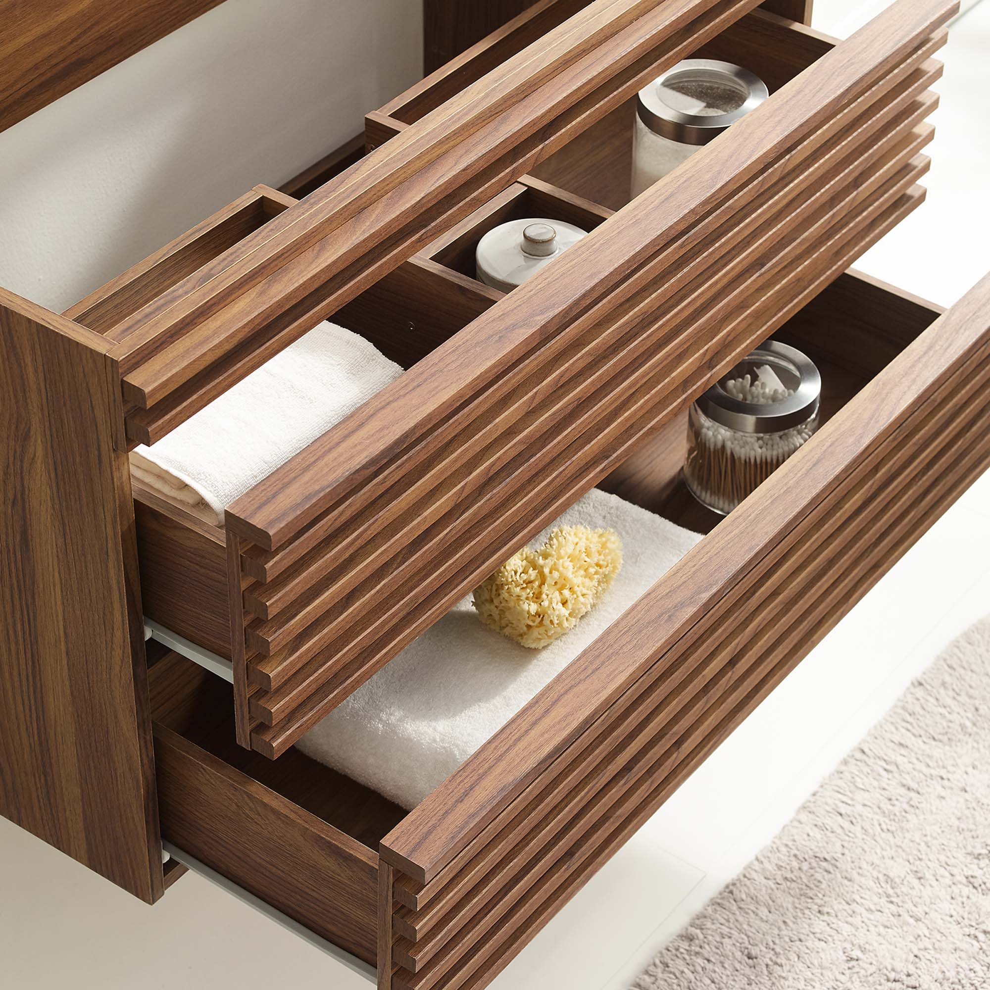 Render 36" Wall-Mount Bathroom Vanity Cabinet (Sink Basin Not Included) - Walnut