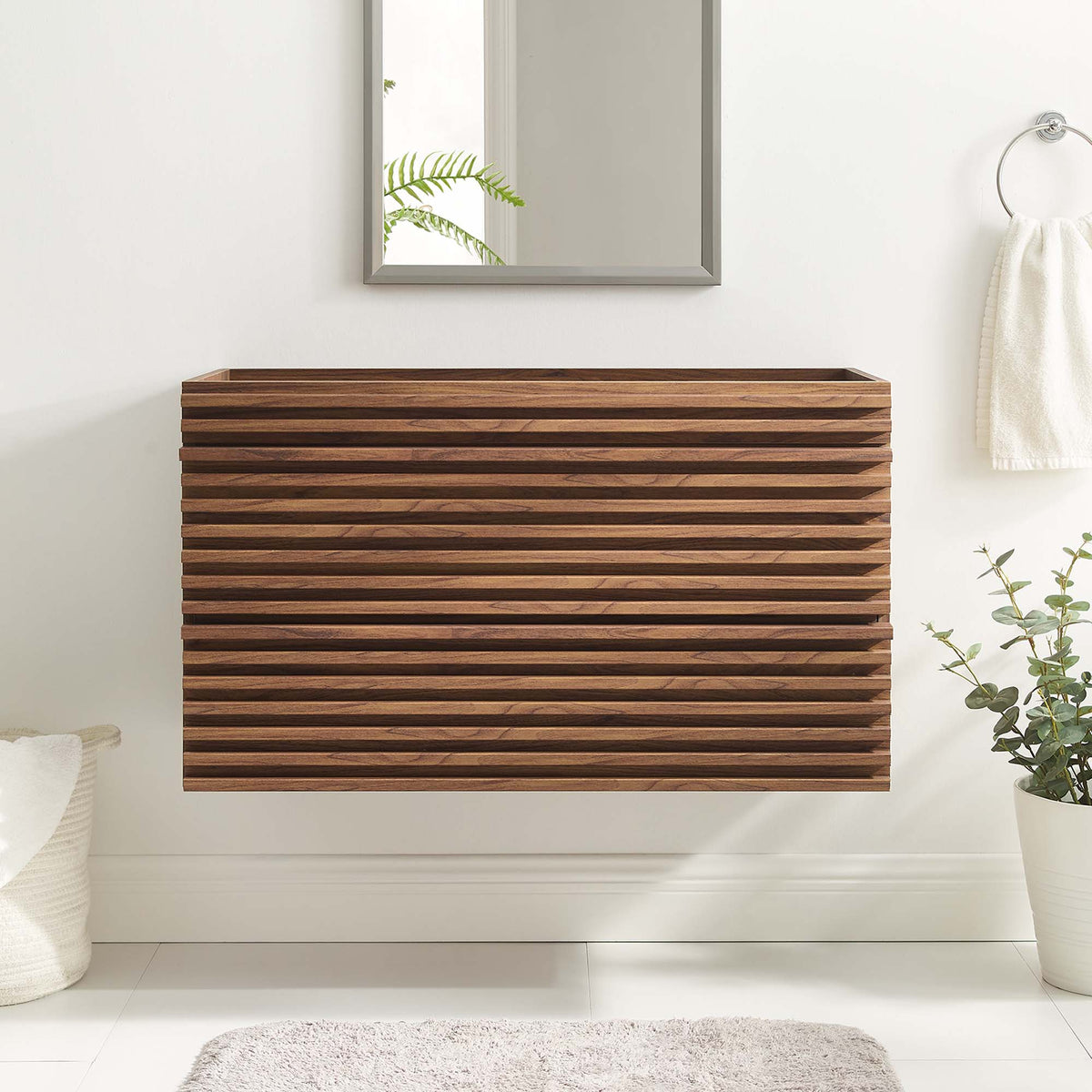 Render 36" Wall-Mount Bathroom Vanity Cabinet (Sink Basin Not Included) - Walnut