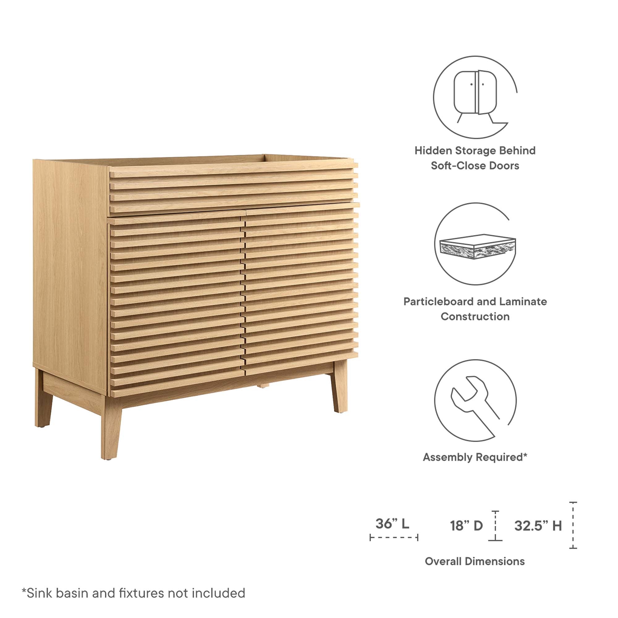 Render 36" Bathroom Vanity Cabinet - Oak