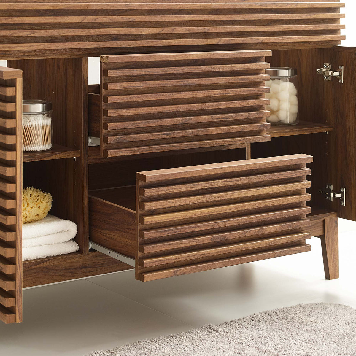 Render 48" Single Sink Compatible (not included) Bathroom Vanity Cabinet - Walnut