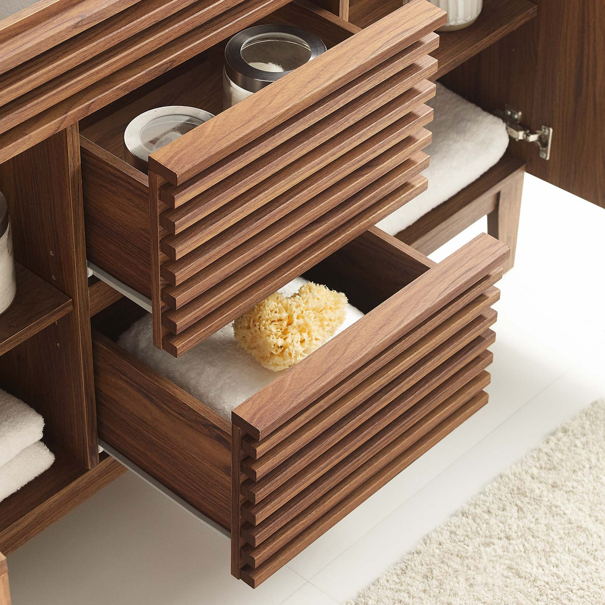 Render 48" Double Sink Compatible (Not Included) Bathroom Vanity Cabinet - Walnut