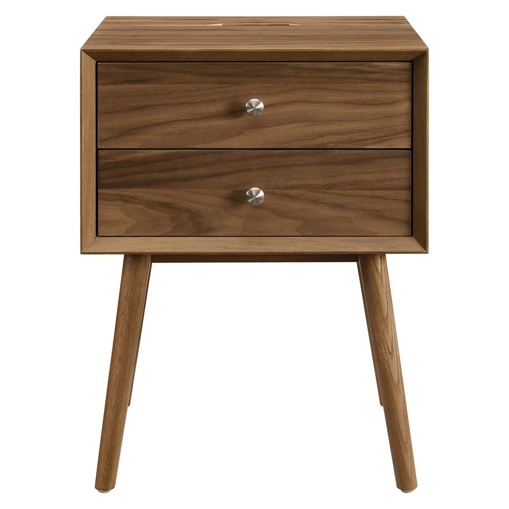 Ember Wood Nightstand With USB Ports - Walnut Walnut