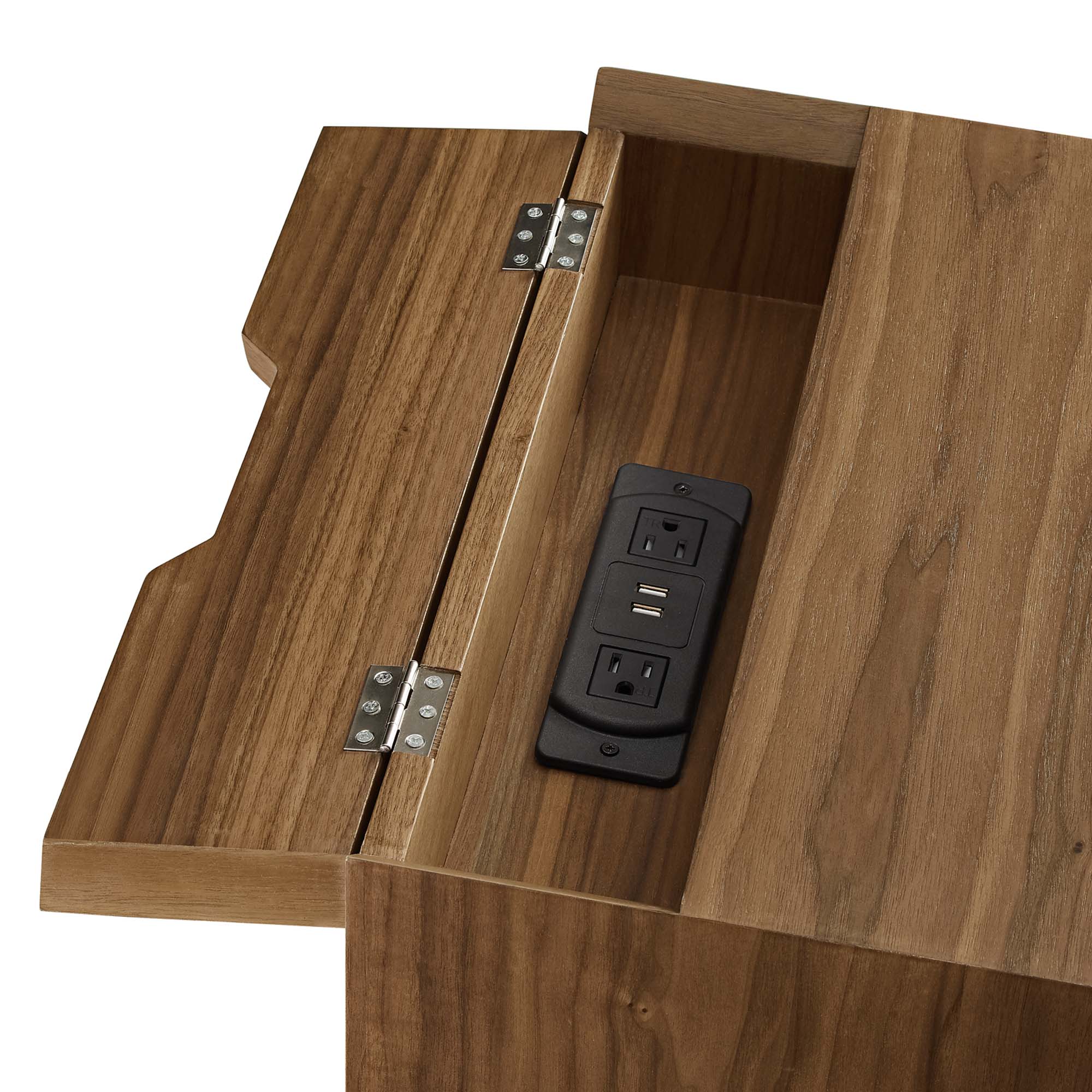 Ember Wood Nightstand With USB Ports - Walnut Walnut