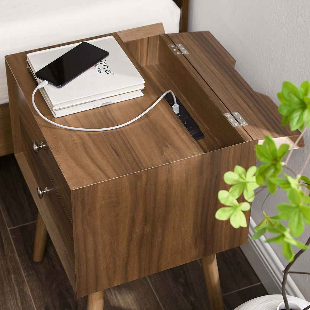 Ember Wood Nightstand With USB Ports - Walnut Walnut