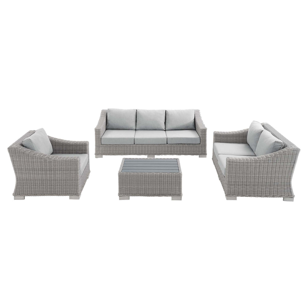 Conway 4-Piece Sunbrella Outdoor Patio Wicker Rattan Furniture Set - Light Gray Gray (Coffee Table, Armchair, Loveseat, Sofa)