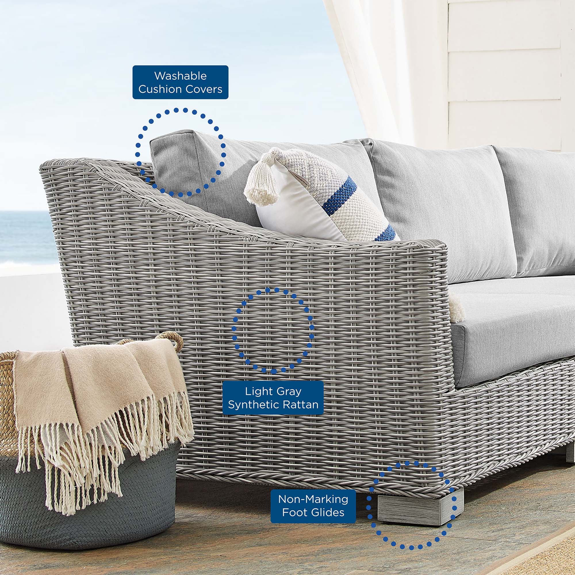 Conway 4-Piece Sunbrella Outdoor Patio Wicker Rattan Furniture Set - Light Gray Gray (Coffee Table, Armchair, Loveseat, Sofa)