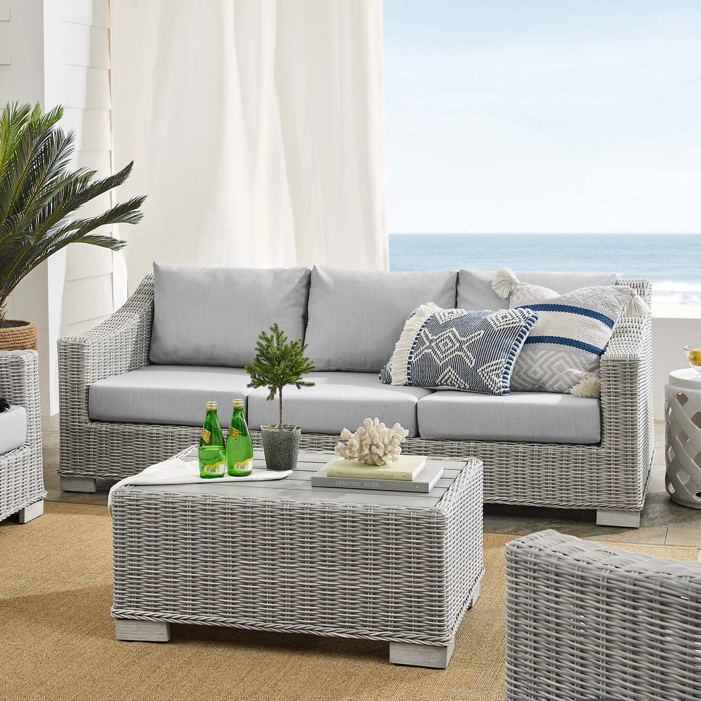 Conway 4-Piece Sunbrella Outdoor Patio Wicker Rattan Furniture Set - Light Gray Gray (Coffee Table, Armchair, Loveseat, Sofa)
