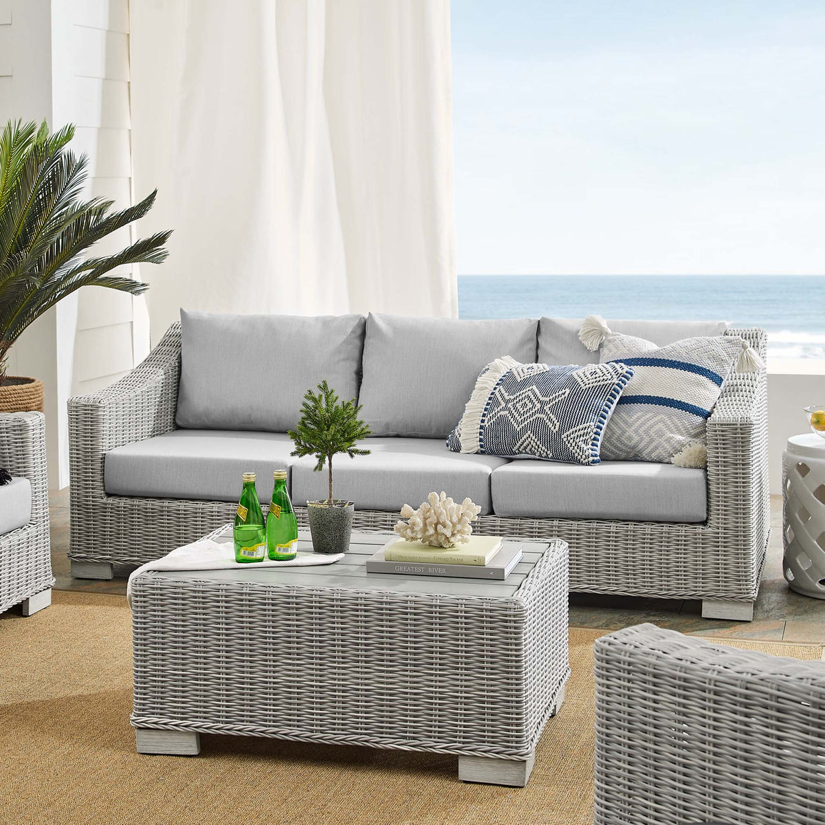 Conway 4-Piece Sunbrella Outdoor Patio Wicker Rattan Furniture Set - Light Gray Gray (Coffee Table, Armchair, Loveseat, Sofa)