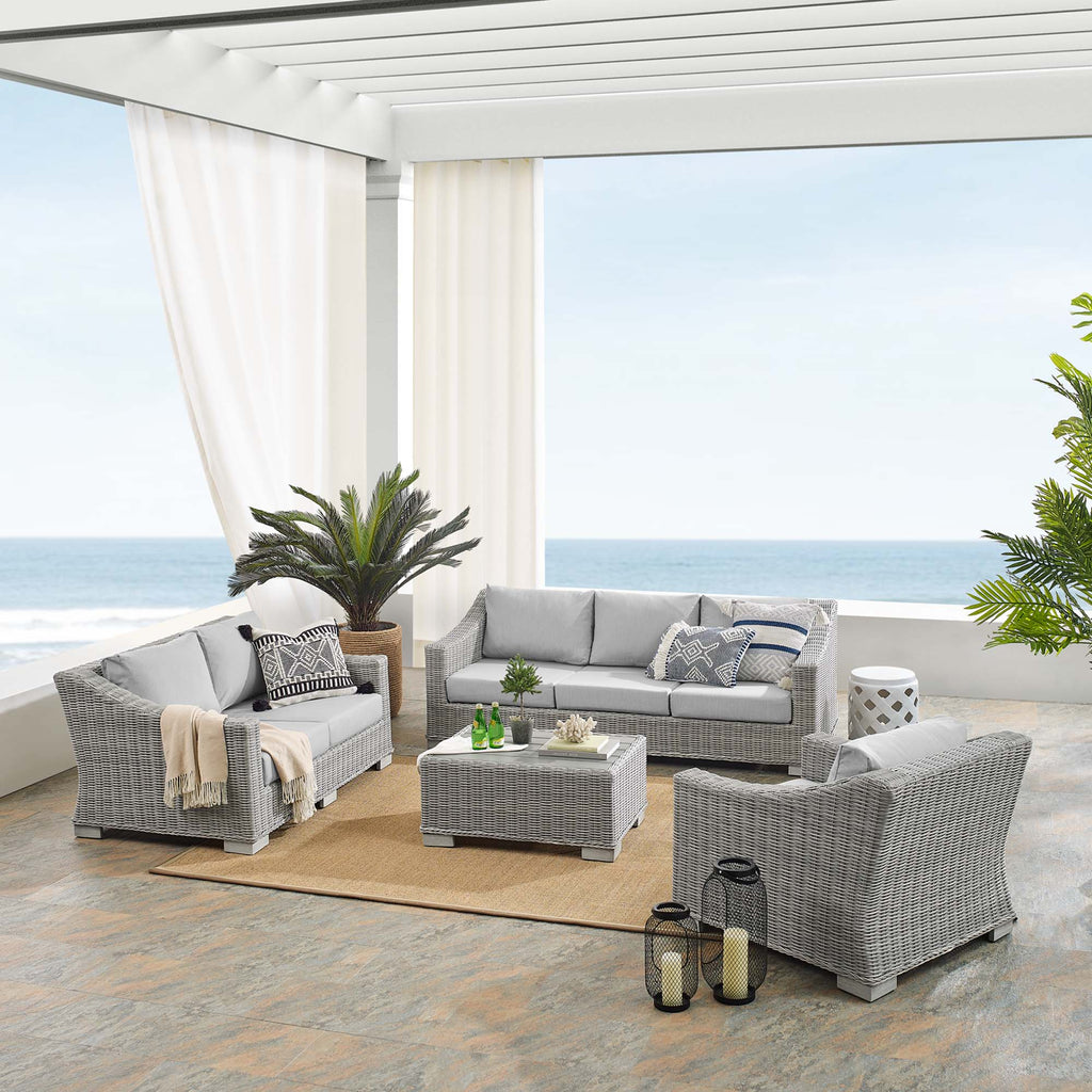 Conway 4-Piece Sunbrella Outdoor Patio Wicker Rattan Furniture Set - Light Gray Gray (Coffee Table, Armchair, Loveseat, Sofa)