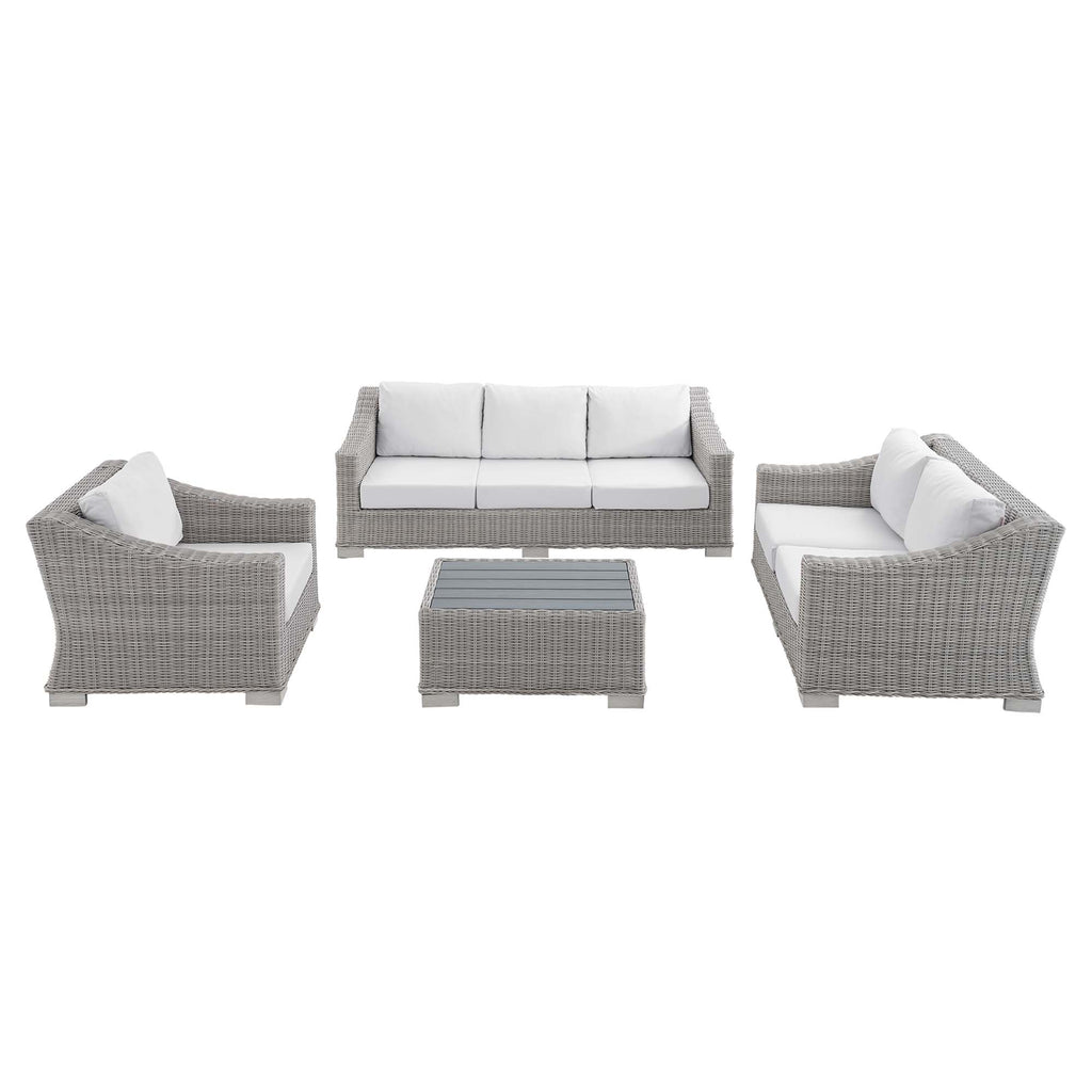 Conway 4-Piece Sunbrella Outdoor Patio Wicker Rattan Furniture Set - Light Gray White (Coffee Table, Armchair, Loveseat, Sofa)