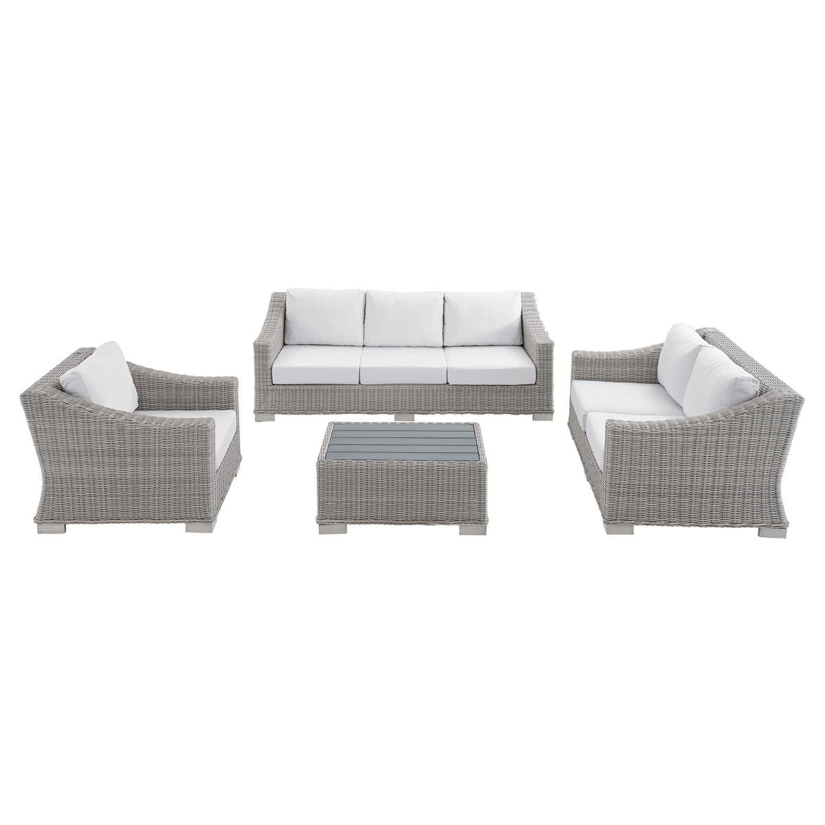 Conway 4-Piece Sunbrella Outdoor Patio Wicker Rattan Furniture Set - Light Gray White (Coffee Table, Armchair, Loveseat, Sofa)