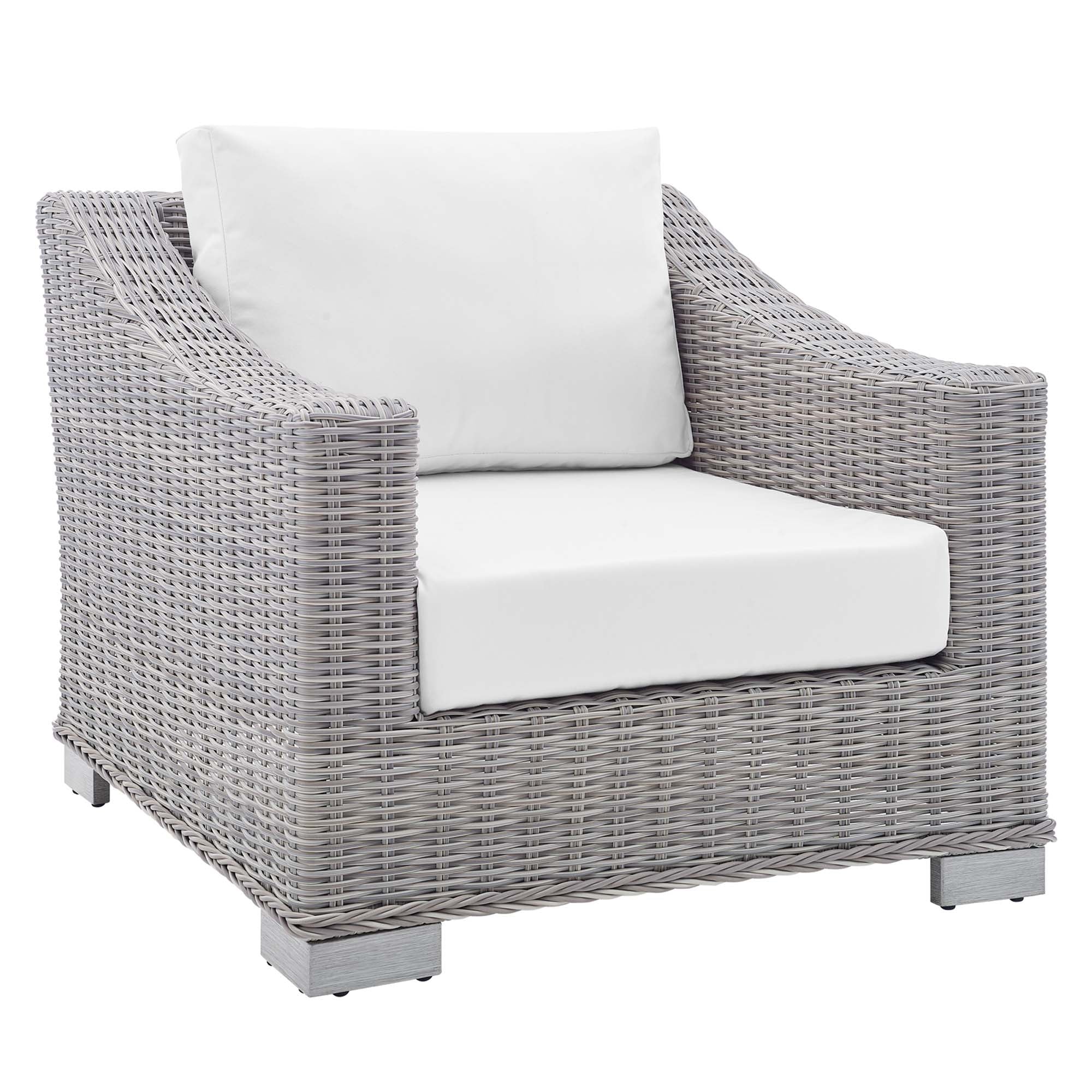 Conway 4-Piece Sunbrella Outdoor Patio Wicker Rattan Furniture Set - Light Gray White (Coffee Table, Armchair, Loveseat, Sofa)