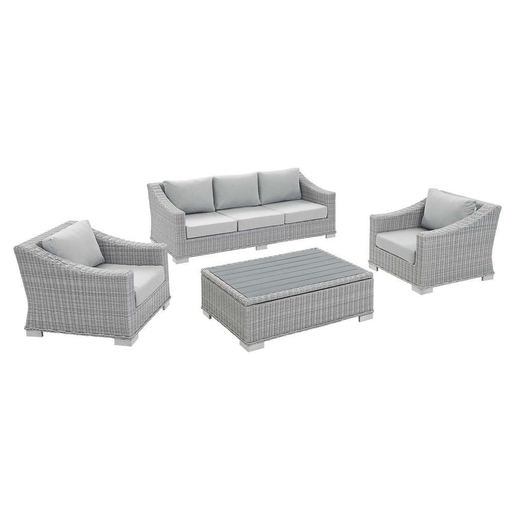 Conway 4-Piece Sunbrella Outdoor Patio Wicker Rattan Furniture Set - Light Gray Gray (Coffee Table, 2 Armchairs, Sofa)