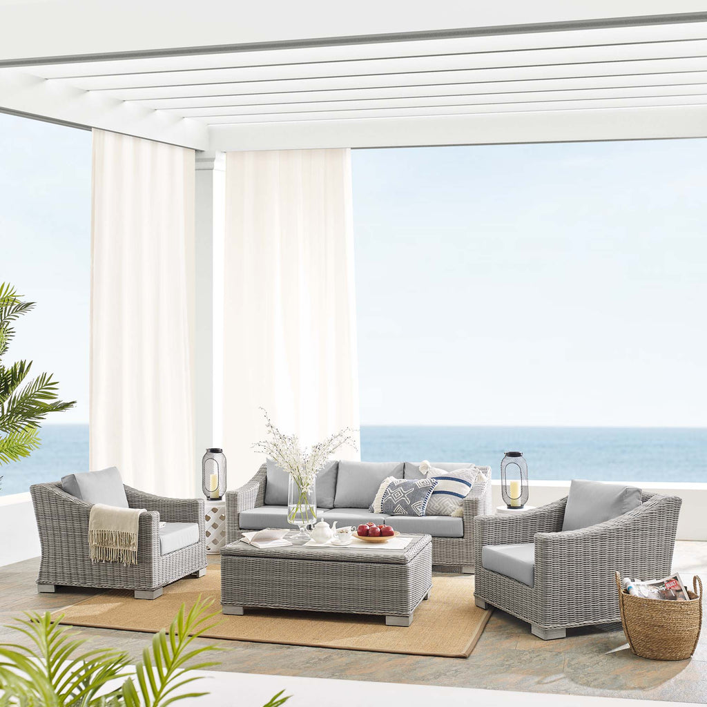 Conway 4-Piece Sunbrella Outdoor Patio Wicker Rattan Furniture Set - Light Gray Gray (Coffee Table, 2 Armchairs, Sofa)