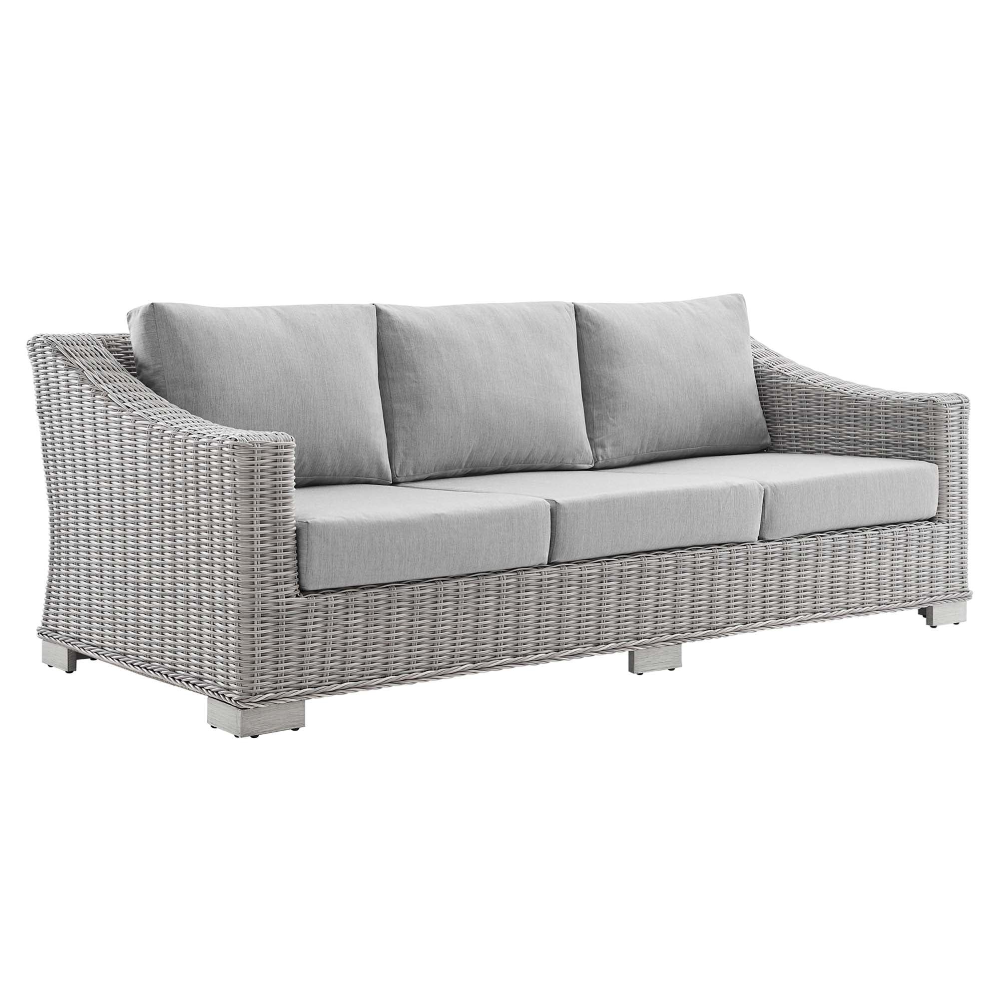 Conway 4-Piece Sunbrella Outdoor Patio Wicker Rattan Furniture Set - Light Gray Gray (Coffee Table, 2 Armchairs, Sofa)