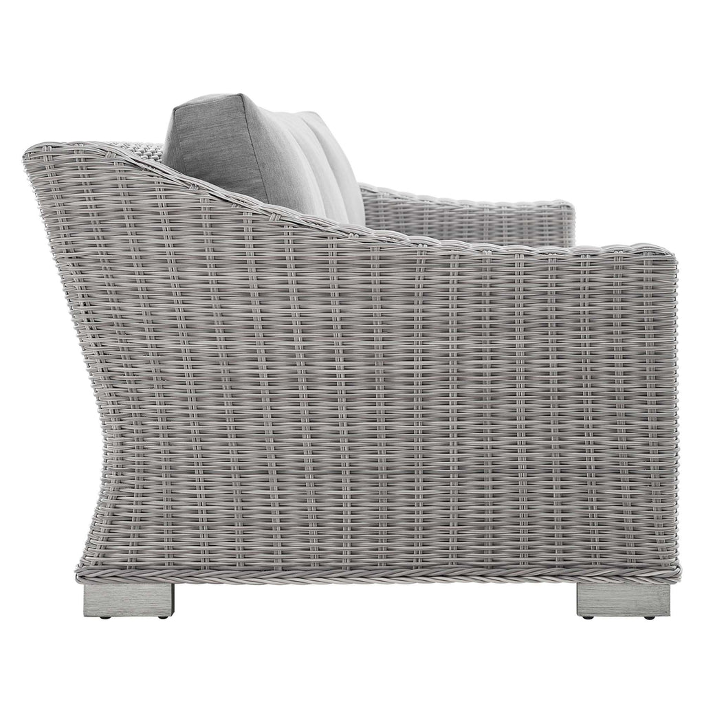 Conway 4-Piece Sunbrella Outdoor Patio Wicker Rattan Furniture Set - Light Gray Gray (Coffee Table, 2 Armchairs, Sofa)