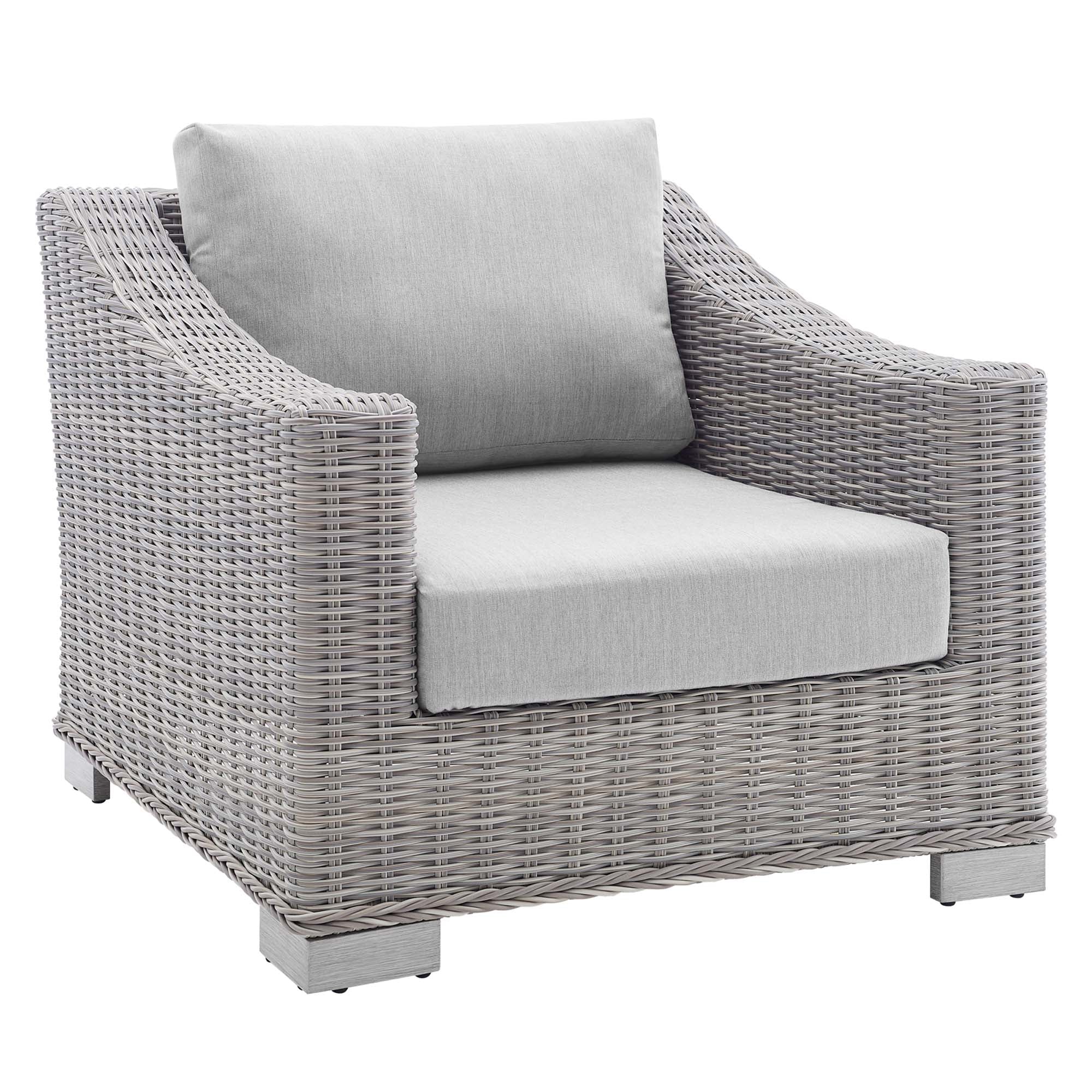 Conway 4-Piece Sunbrella Outdoor Patio Wicker Rattan Furniture Set - Light Gray Gray (Coffee Table, 2 Armchairs, Sofa)