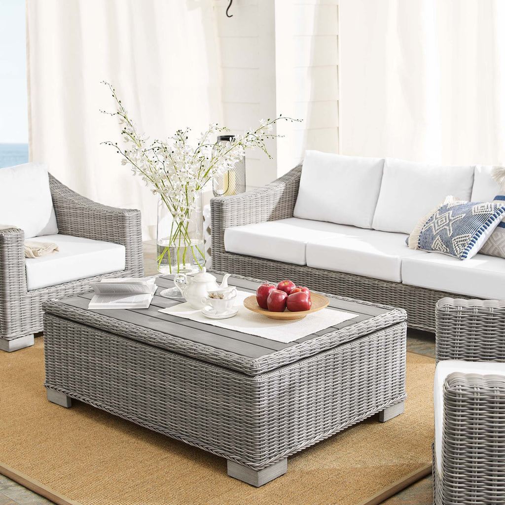 Conway 4-Piece Sunbrella Outdoor Patio Wicker Rattan Furniture Set - Light Gray White (Coffee Table, 2 Armchairs, Sofa)