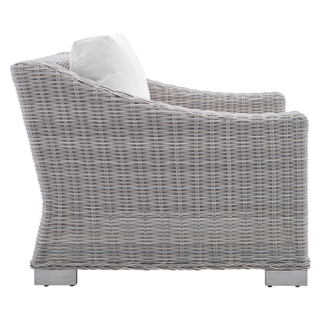 Conway 4-Piece Sunbrella Outdoor Patio Wicker Rattan Furniture Set - Light Gray White (Coffee Table, 2 Armchairs, Sofa)