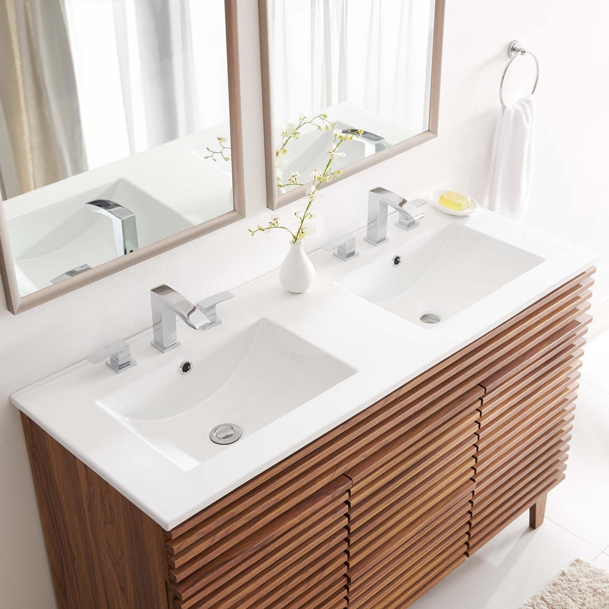 Cayman 48" Double Basin Bathroom Sink - White