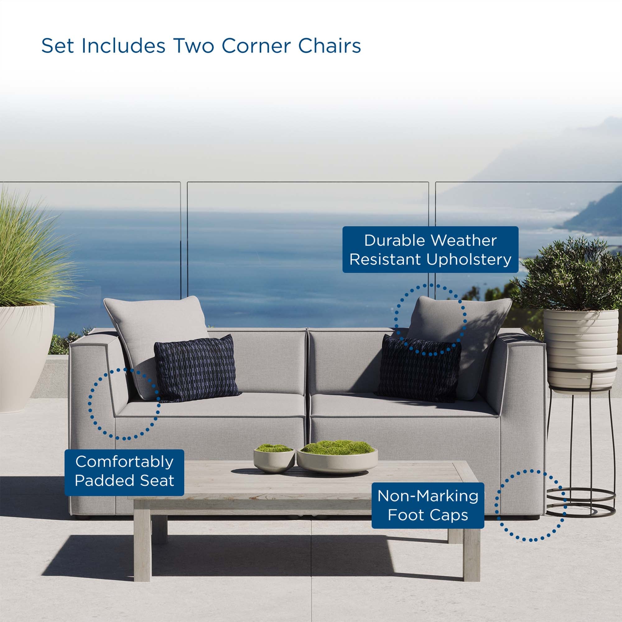 Saybrook 2-Piece Outdoor Patio Upholstered Sectional Sofa Loveseat - Gray