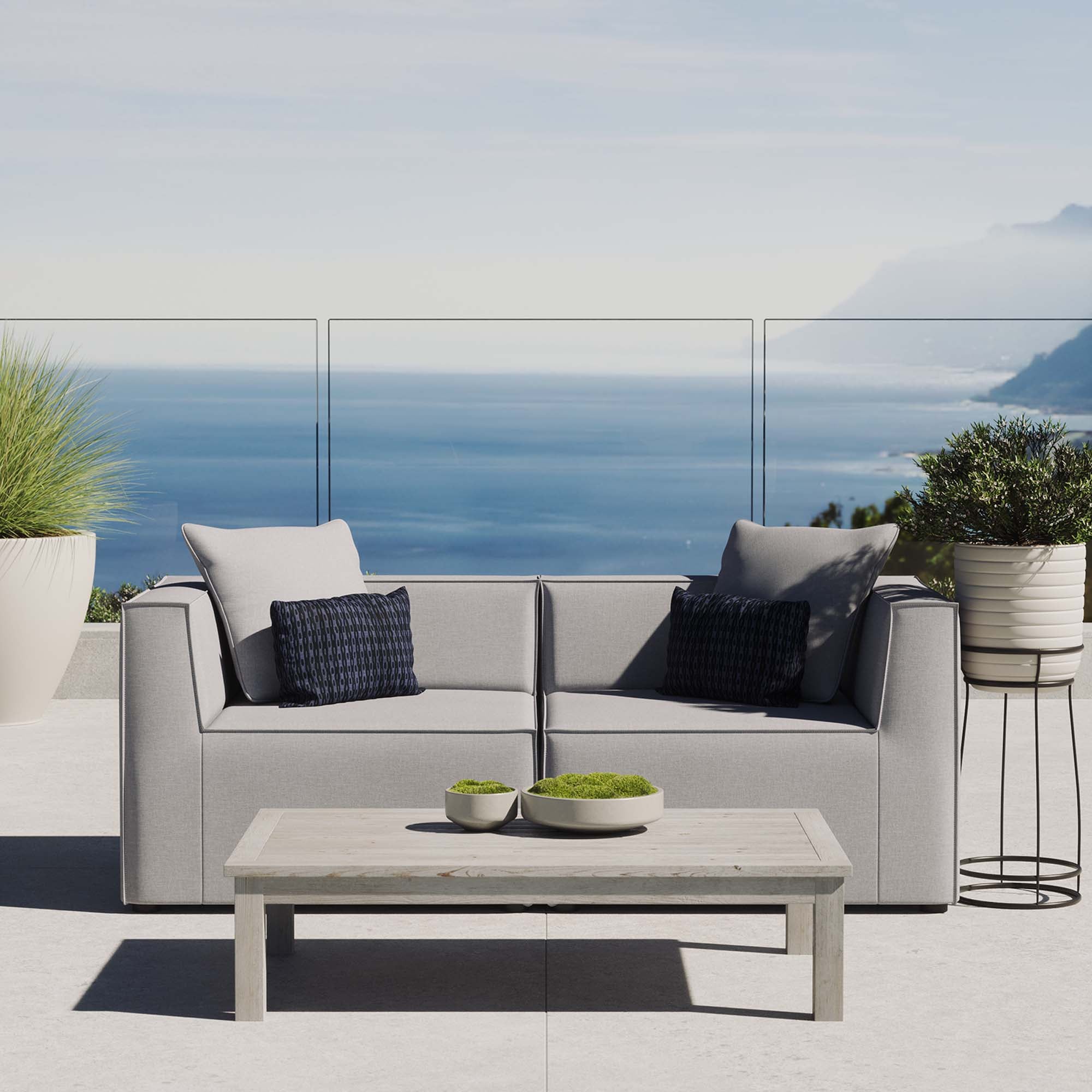 Saybrook 2-Piece Outdoor Patio Upholstered Sectional Sofa Loveseat - Gray