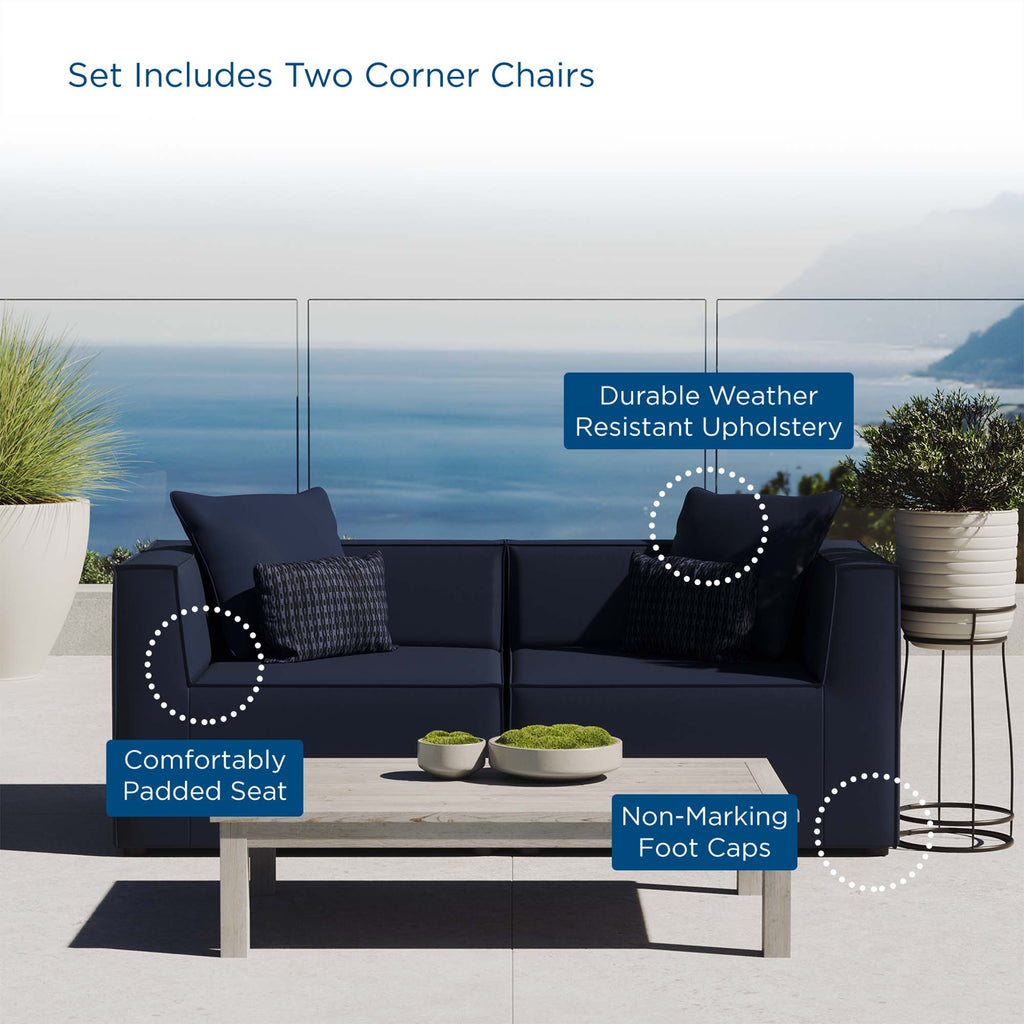 Saybrook 2-Piece Outdoor Patio Upholstered Sectional Sofa Loveseat - Navy