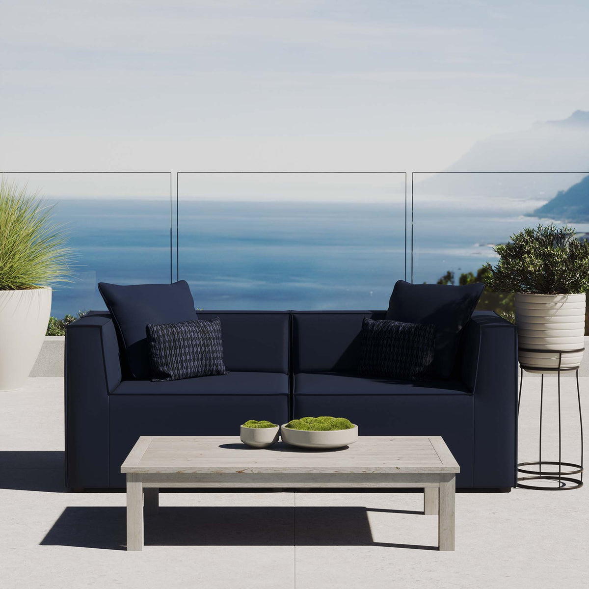 Saybrook 2-Piece Outdoor Patio Upholstered Sectional Sofa Loveseat - Navy