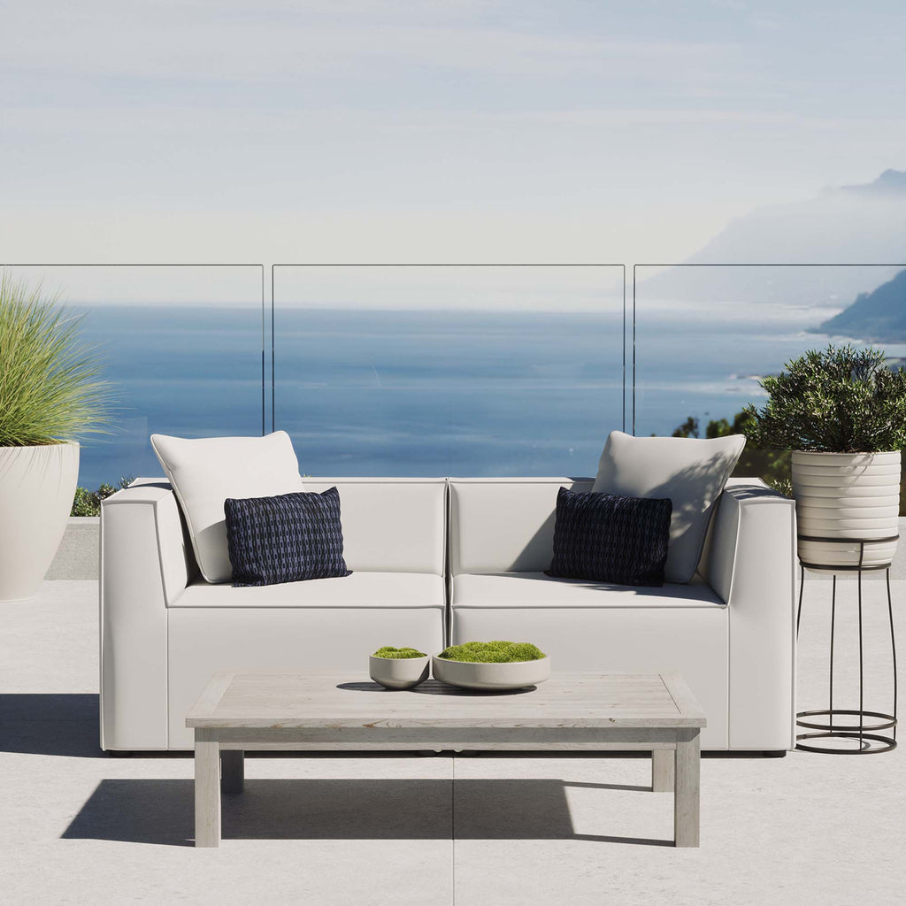 Saybrook 2-Piece Outdoor Patio Upholstered Sectional Sofa Loveseat - White