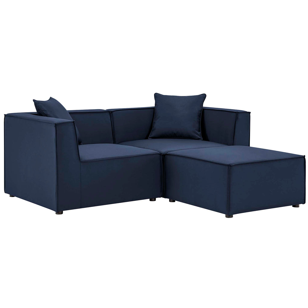 Saybrook Outdoor Patio Upholstered Loveseat and Ottoman Set - Navy