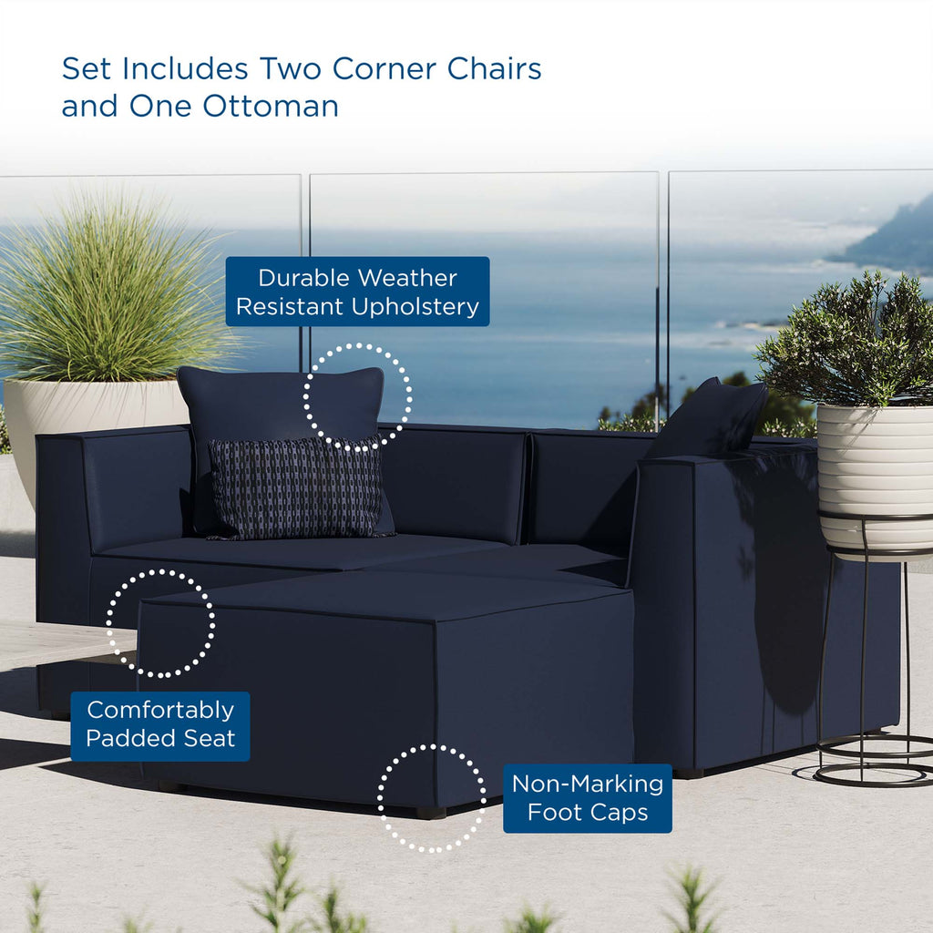 Saybrook Outdoor Patio Upholstered Loveseat and Ottoman Set - Navy