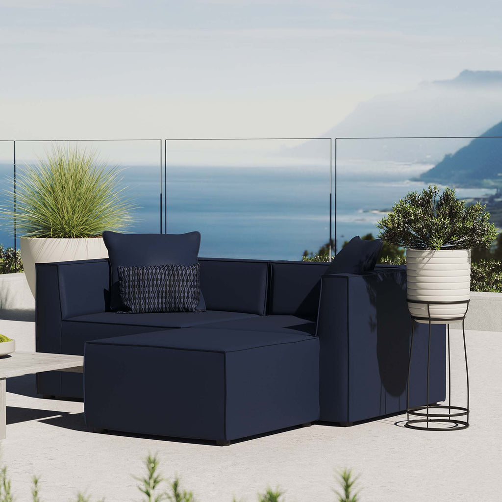 Saybrook Outdoor Patio Upholstered Loveseat and Ottoman Set - Navy