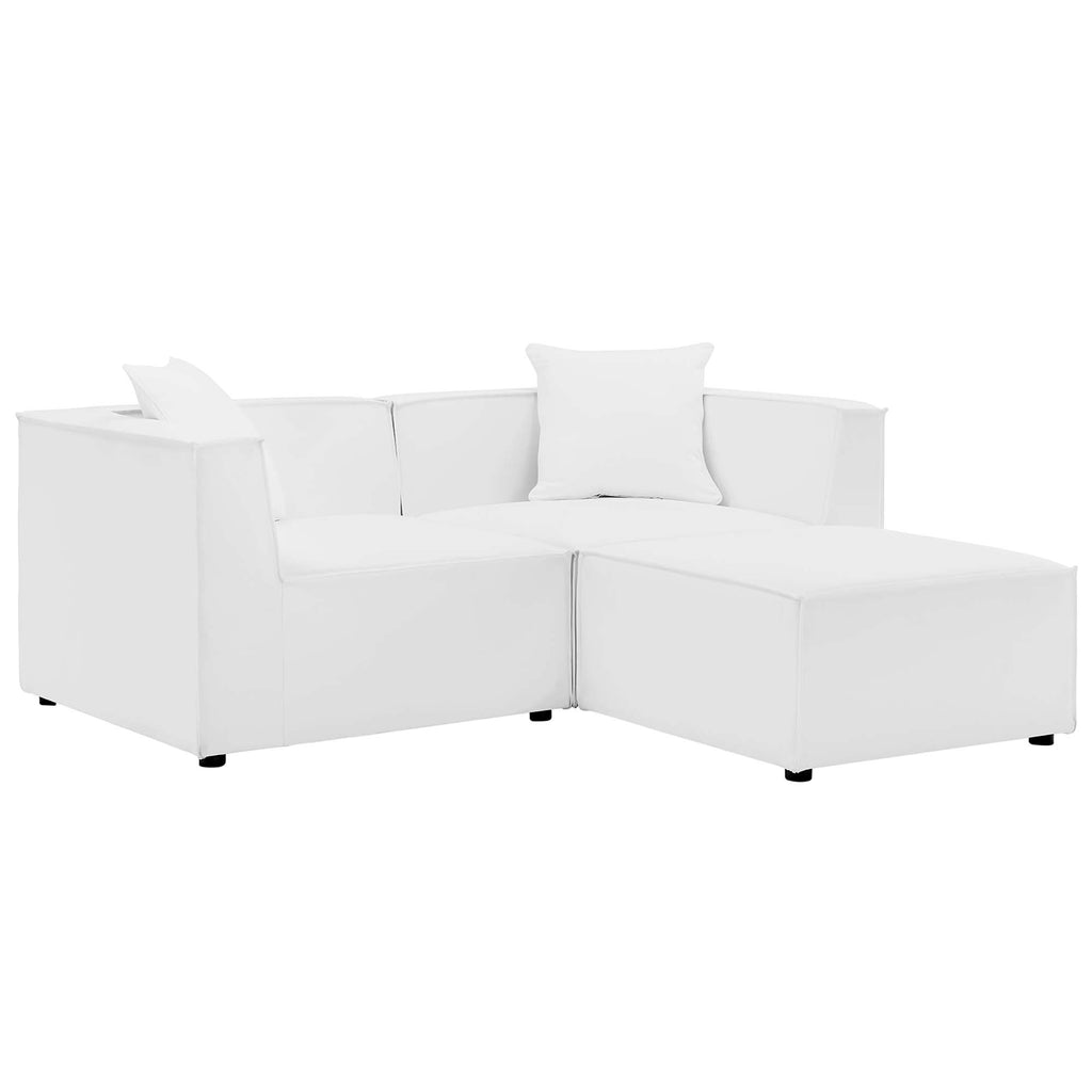 Saybrook Outdoor Patio Upholstered Loveseat and Ottoman Set - White