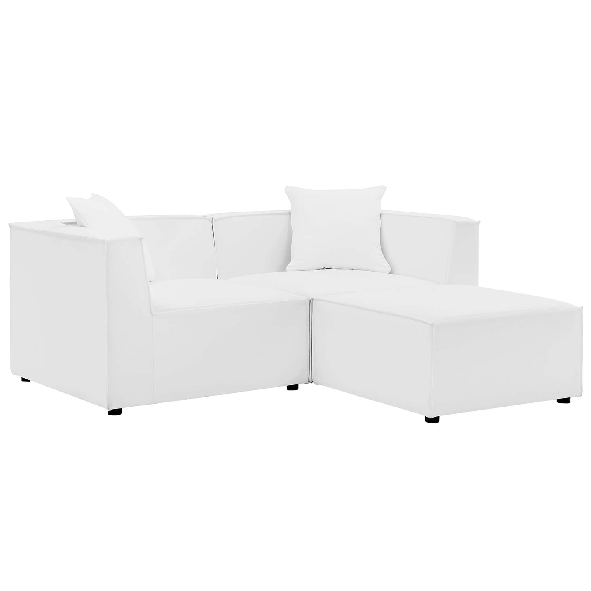 Saybrook Outdoor Patio Upholstered Loveseat and Ottoman Set - White