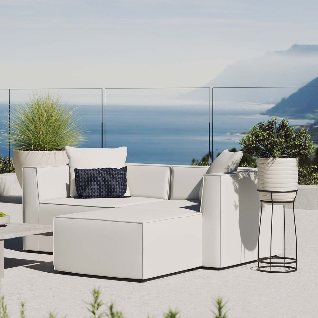 Saybrook Outdoor Patio Upholstered Loveseat and Ottoman Set - White
