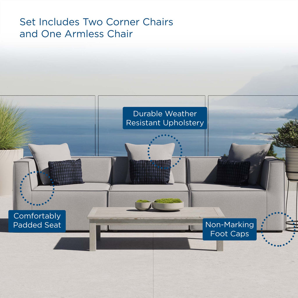 Saybrook 3-Piece Outdoor Patio Upholstered Sectional Sofa - Gray