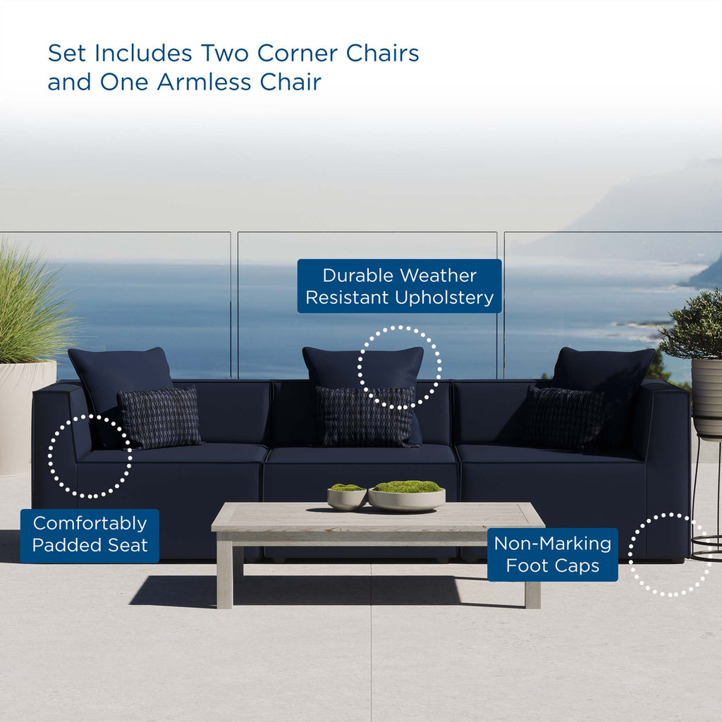Saybrook 3-Piece Outdoor Patio Upholstered Sectional Sofa - Navy