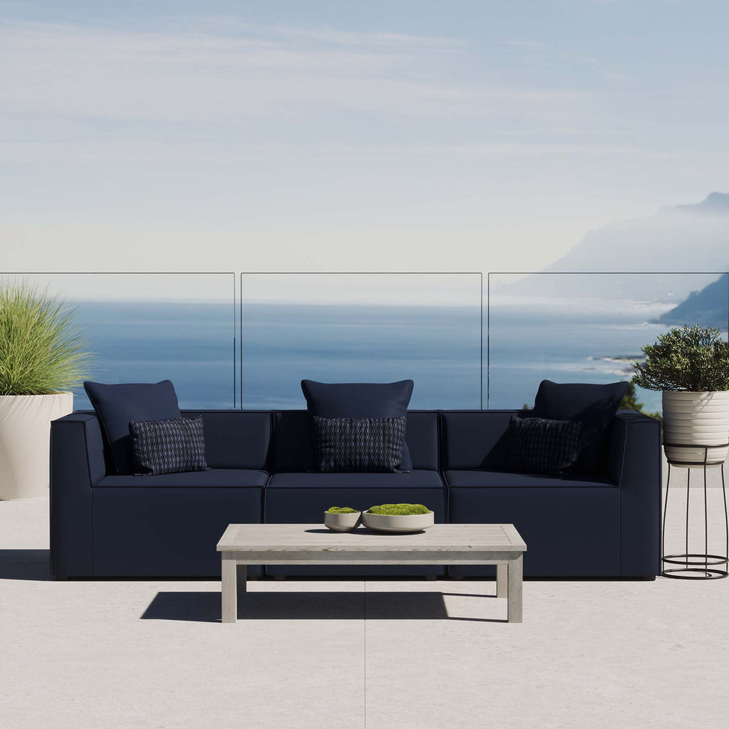 Saybrook 3-Piece Outdoor Patio Upholstered Sectional Sofa - Navy