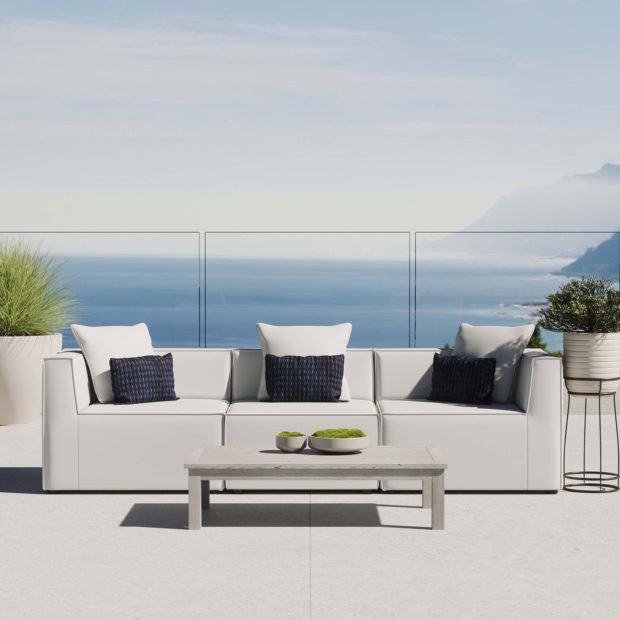 Saybrook 3-Piece Outdoor Patio Upholstered Sectional Sofa - White