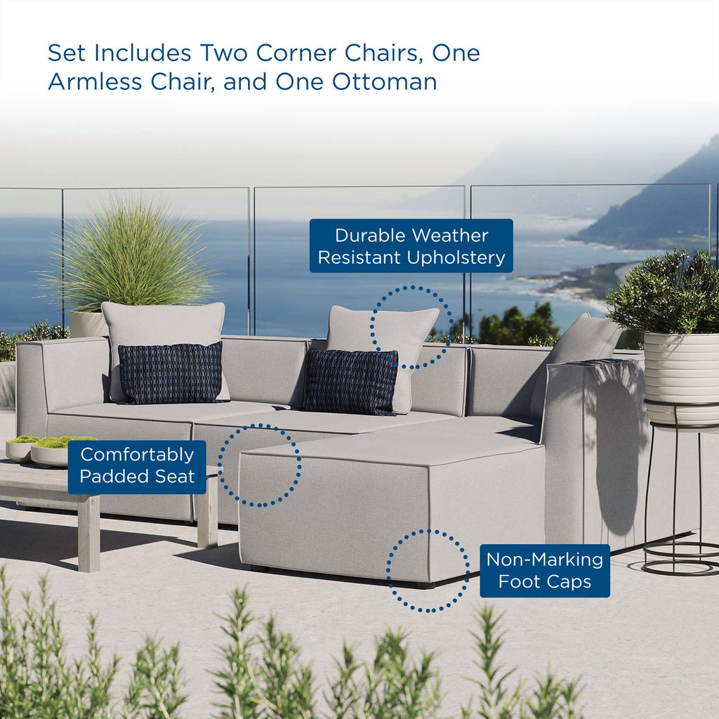 Saybrook 4-Piece Outdoor Patio Upholstered Sectional Sofa - Gray (Armless Chair, 2 Corner Chairs, Ottoman)
