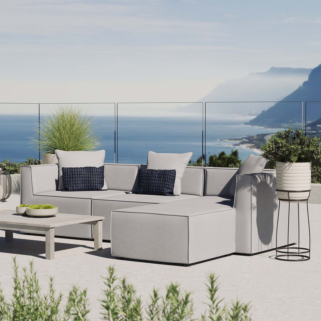 Saybrook 4-Piece Outdoor Patio Upholstered Sectional Sofa - Gray (Armless Chair, 2 Corner Chairs, Ottoman)