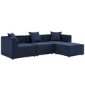 Saybrook 4-Piece Outdoor Patio Upholstered Sectional Sofa - Navy (Armless Chair, 2 Corner Chairs, Ottoman)