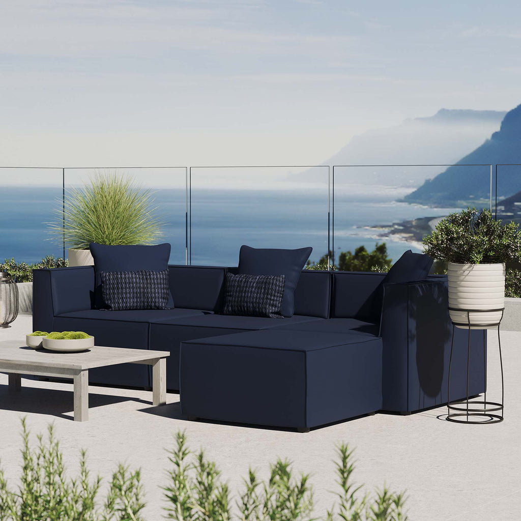 Saybrook 4-Piece Outdoor Patio Upholstered Sectional Sofa - Navy (Armless Chair, 2 Corner Chairs, Ottoman)